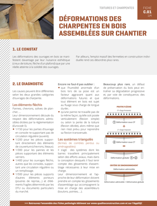 Fiche pathologie bâtiment - C.01 « Déformations des charpentes assemblées en bois sur chantier » - AQC