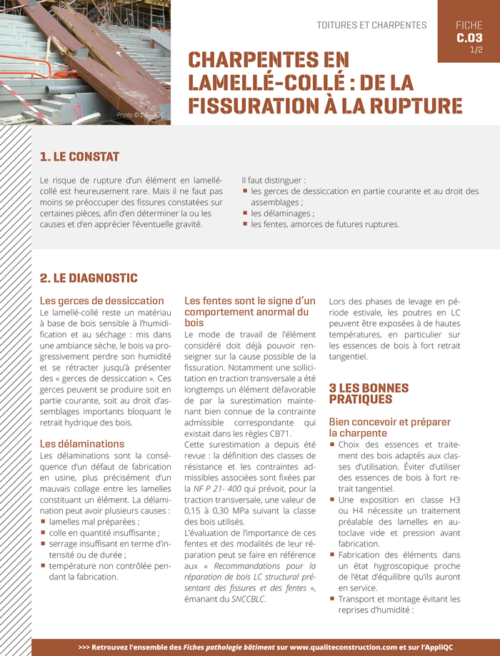 Fiche pathologie bâtiment - C.03 « Charpentes en lamellé-collé : de la fissuration à la rupture » - AQC